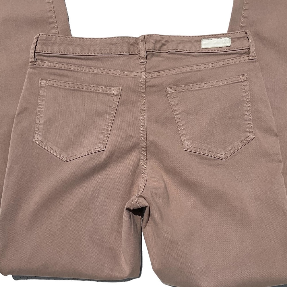 Woman Lands End Mid-Rise Slim Straight Leg Colored Denim Jeans in French Walnut